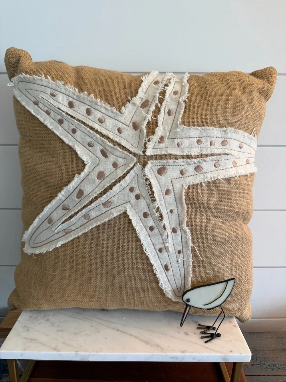 Beach Starfish Throw Pillow Zipper Back Burlap